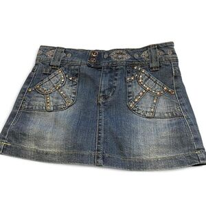 Xhilaration Blue Denim Mini Skirt with Studded Details